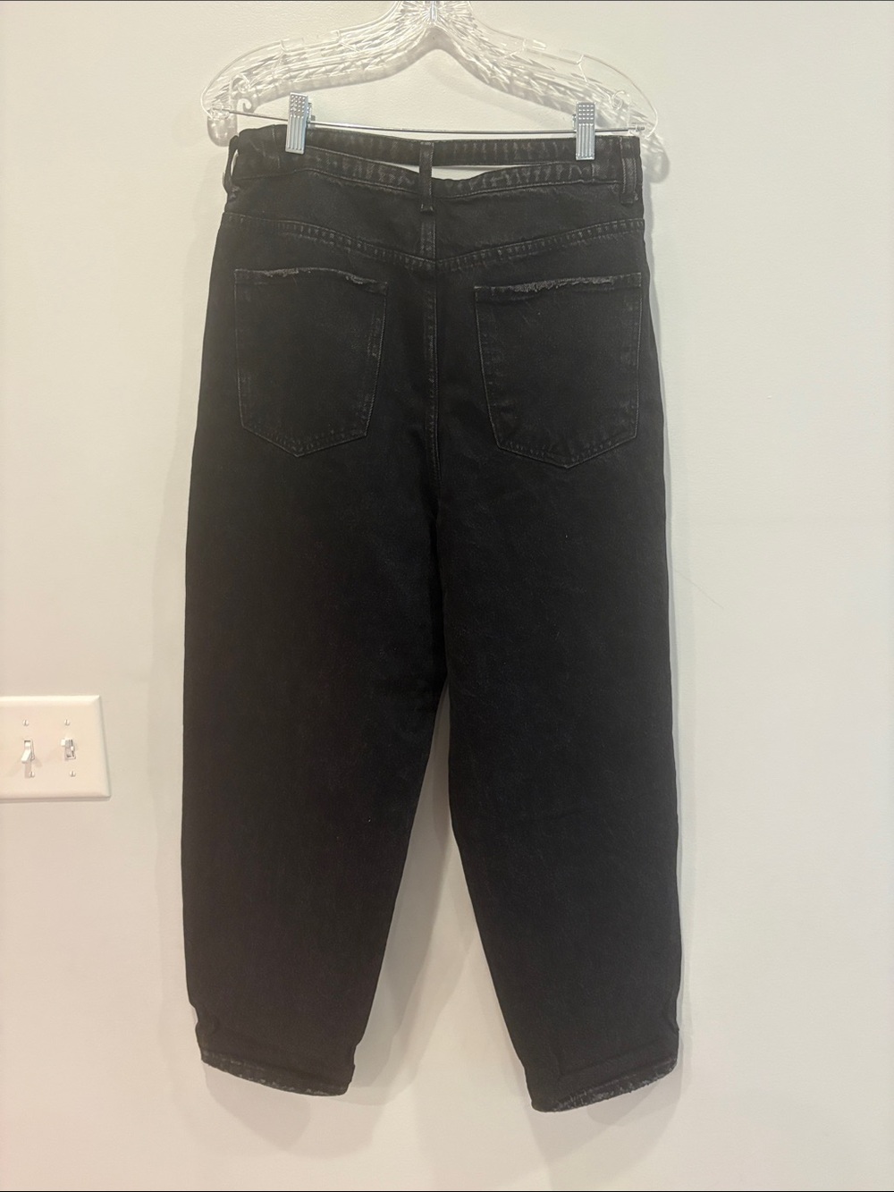 Women's Black barrel High-Rise Button-Fly Jeans 16 waist rise 14 ins. 26.5 - Picture 3 of 7